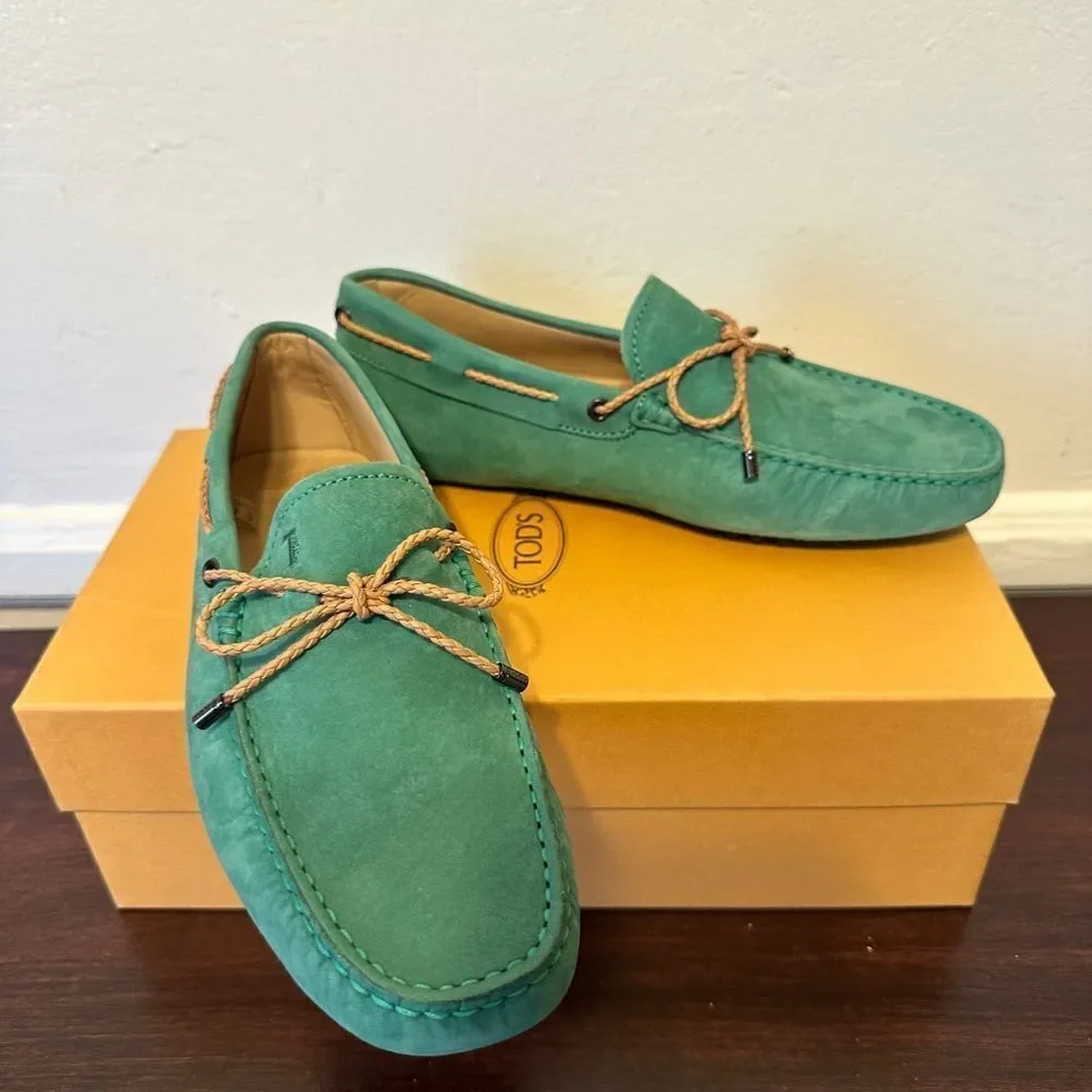 TOD’S Men’s laccetto Green Soft Suede driving slip-on Loafers Sz US 5,5/EU38 NIB